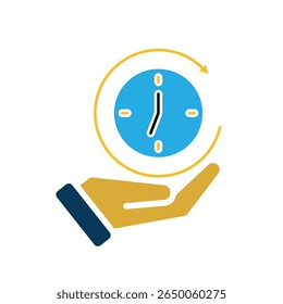 Ícone Trabalho. Controlador de tempo em mãos. relógio com barra de progresso circular. colaboração, online, remota. Estilo de design plano