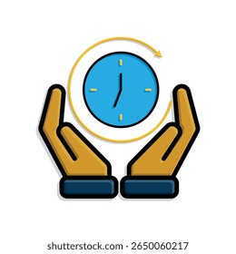 Ícone Trabalho. Controlador de tempo em duas mãos. relógio com barra de progresso circular. colaboração, online, remoto. estilo de design isométrico