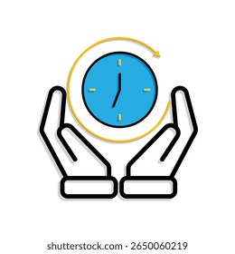 Ícone Trabalho. Controlador de tempo em duas mãos. relógio com barra de progresso circular. colaboração, online, remota. Name Estilo de design misto