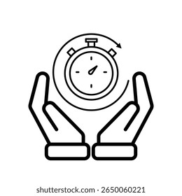 Ícone Trabalho. Rastreador de tempo em duas mãos. ContraRelógio com barra de progresso circular. colaboração, online, remota. Estilo de design da estrutura de tópicos
