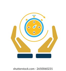 Ícone Trabalho. Rastreador de tempo em duas mãos. ContraRelógio com barra de progresso circular. colaboração, online, remota. Estilo de design plano