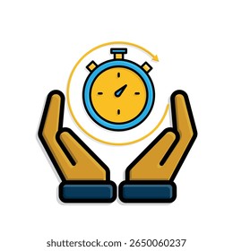 Ícone Trabalho. Rastreador de tempo em duas mãos. Relógio de contador com barra de progresso circular. colaboração, online, remoto. estilo de design isométrico