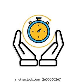 Work icon. Time tracker in two hand. Counter clock with circular progress bar. collaboration, online, remote. Mixed design style
