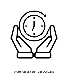 Ícone Trabalho. Controlador de tempo em duas mãos. relógio com barra de progresso circular. colaboração, online, remota. Name Estilo de design da estrutura de tópicos