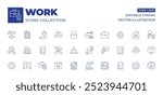Work icons collection. Thin Line icons, editable stroke. tools, working at home, resume, check list, boss, employment, file, work in progress, work from home, hybrid, station.