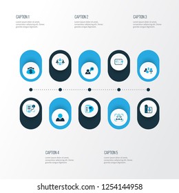 Work icons colored set with contract, job performance, effective teamwork and other work tactic elements. Isolated vector illustration work icons.