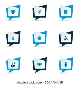 Work icons colored set with team communication, workflow, online idea and other smartphone elements. Isolated vector illustration work icons.
