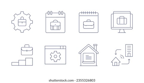 Work icons. Editable stroke. Containing working, work in progress, work from home, hybrid.