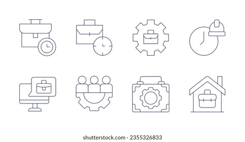 Work icons. Editable stroke. Containing briefcase, job, working, working hours, work, work in progress, work from home.