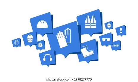 work icons and  exlamination sign on white background