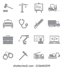 Work Icons. Gray Flat Design. Vector Illustration.