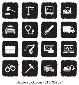 Work Icons. Grunge Black Flat Design. Vector Illustration.