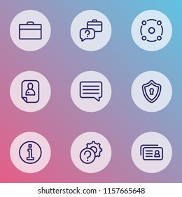 Work icons line style set with resume, identity card, information and other help elements. Isolated vector illustration work icons.