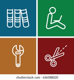 Work icons set. set of 4 work outline icons such as wrench, scissors, binder