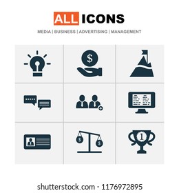 Work icons set with 5-star review, id card, hand money peak elements. Isolated vector illustration work icons.