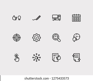 Work icons set. Audit time and work icons with start from scratch, just do it and perfection. Set of gesture for web app logo UI design.