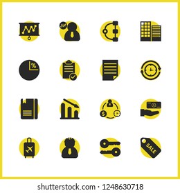 Work icons set with business center, sale and circulation of money elements. Set of work icons and skyscraper concept. Editable vector elements for logo app UI design.