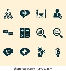Work icons set with calculator, brain work, brainstorming and other calculate elements. Isolated vector illustration work icons.