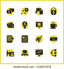 Work icons set with cargo trolley, group of people and static elements. Set of work icons and chart concept. Editable vector elements for logo app UI design.