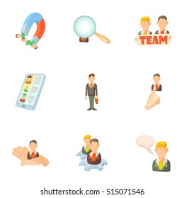 Work icons set. Cartoon illustration of 9 work vector icons for web