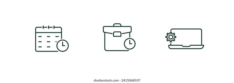 Work icons set collection. Date, bag and laptop. Simple design. Vector illustration