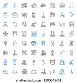 work icons set. Collection of work with shovel, artist, industrial robot, pencil case, office, hat, iron, employee, suit, alarm clock, pencil. Editable and scalable work icons.