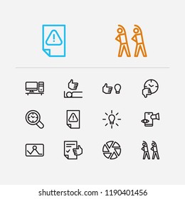Work icons set. Exercise and work icons with inspiriting idea, urgent task and drop in productivity. Set of person for web app logo UI design.