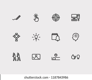 Work icons set. Exercise and work icons with work smarter, result oriented and start from scratch. Set of algorithm for web app logo UI design.