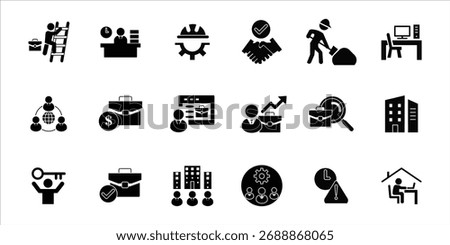 work icons set. work, job, carrer, worker workspace, deadline and more. simple solid vector