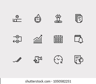 Work icons set. Mediate and work icons with wake up earlier, efficiency and tasks. Set of elements including person for web app logo UI design.