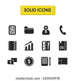 Work icons set with money chat, folder and graph increase elements. Set of work icons and mechanic concept. Editable vector elements for logo app UI design.