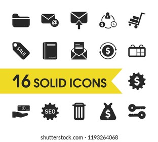 Work icons set with notepad, calendar and folder elements. Set of work icons and saving concept. Editable vector elements for logo app UI design.