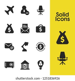 Work icons set with post, aircraft and table lamp elements. Set of work icons and revenue concept. Editable vector elements for logo app UI design.