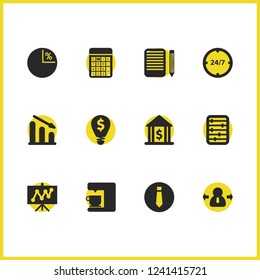 Work icons set with sheet with pencil, tie and active person elements. Set of work icons and report concept. Editable vector elements for logo app UI design.