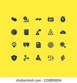 Work icons set with tasklist, warning alarm, scales and other delete user elements. Isolated vector illustration work icons.