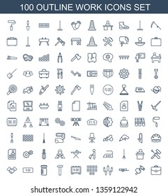 work icons. Trendy 100 work icons. Contain icons such as case, hummer, barrow, group, digital clock, bottle for fitness, handshake, screwdriver. work icon for web and mobile.