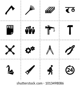 Work icons. vector collection filled work icons. includes symbols such as plow, businessman group, gear, wheel wrench, rake, slab. use for web, mobile and ui design.