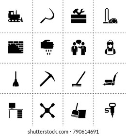 Work icons. vector collection filled work icons. includes symbols such as sickle, sowing, businessmen communication, work tool. use for web, mobile and ui design.