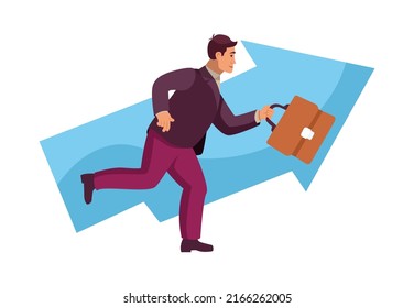 Work improvement, career growth or performance to achieve success, progress or challenge concept, businessman running up rising arrow on performance improvement bar graph.