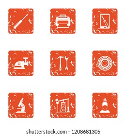 Work industry icons set. Grunge set of 9 work industry vector icons for web isolated on white background