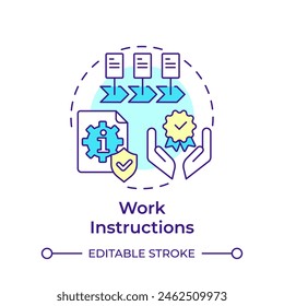 Work instructions multi color concept icon. Organizational efficiency, document control. Round shape line illustration. Abstract idea. Graphic design. Easy to use in infographic, presentation