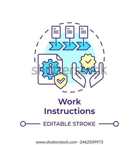 Work instructions multi color concept icon. Organizational efficiency, document control. Round shape line illustration. Abstract idea. Graphic design. Easy to use in infographic, presentation