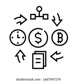 Work interaction line icon, concept sign, outline vector illustration, linear symbol.