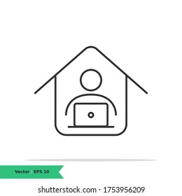Work With Internet , Home Working Icon Illustration. Work From Home Sign Symbol. Vector Line Icon EPS 10