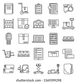 Work inventory icons set. Outline set of work inventory vector icons for web design isolated on white background