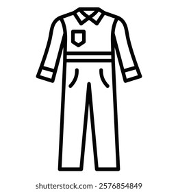 Work jumpsuit with pockets icon for industrial use. Editable stroke.