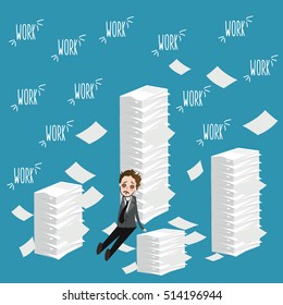 work keep working on paper stack pile tired