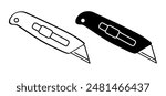 Work knives. Cartoon cutter knife. retractable blade or knife. Paper or cardboard cutter. Work, school tools. Retractable blades concept. Utility knife or jackknife. Spare blade for cutter.