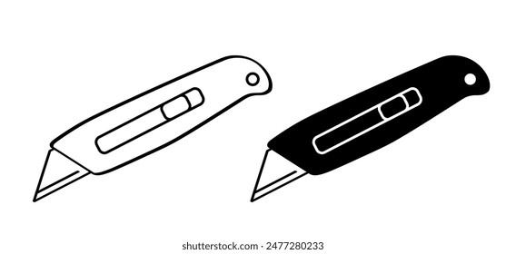 Arbeitsmesser. Cartoon-Messer. Einziehbare Klinge oder Messer. Papier- oder Kartonschneider. Arbeit, Schulwerkzeug. Einziehbare Klingen Konzept. Gebrauchsmesser oder -messer.