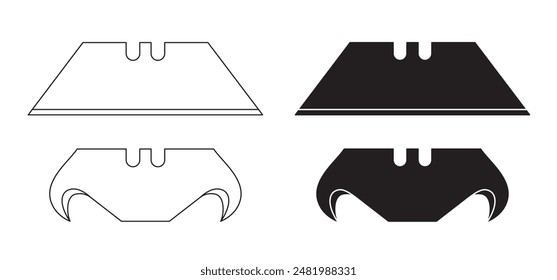 Cuchillos de trabajo. Cuchillo cortador de dibujos animados. cuchilla o cuchillo retráctil. Cortador de papel o cartón. Trabajo, herramientas escolares. Concepto de cuchillas retráctiles. Cuchillo o navaja. Hoja de repuesto para el cortador.